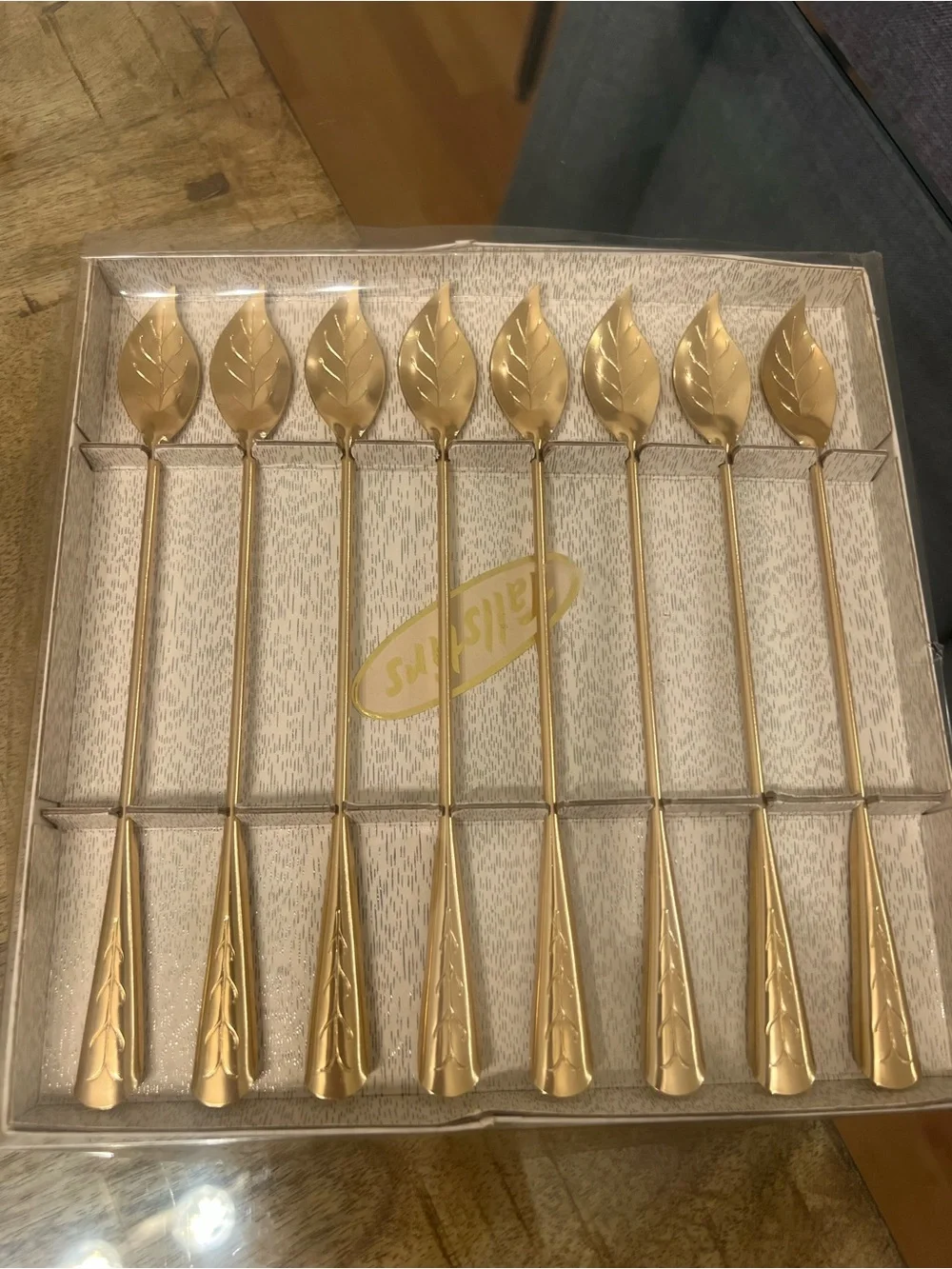 Vintage Mid Century Modern Aluminum Tallstirs Drink Gold Leaf Stirrers Set 8PC